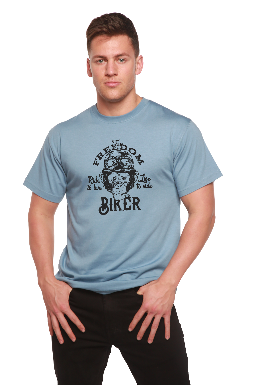 Camiseta gráfica de manga corta de bambú/algodón orgánico "Freedom Biker" para hombre