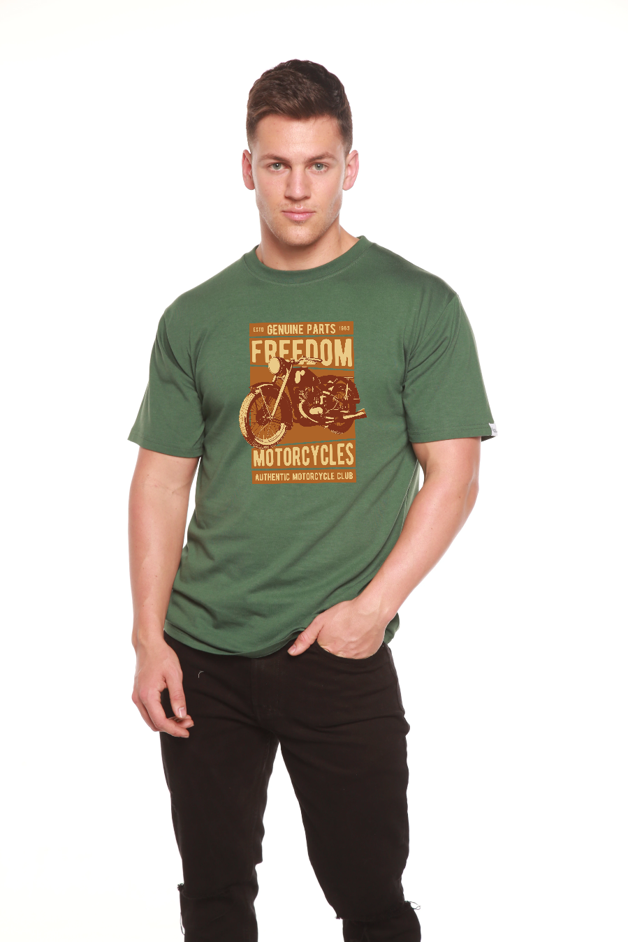 Camiseta gráfica de manga corta de bambú/algodón orgánico para hombre Freedom Motorcycles