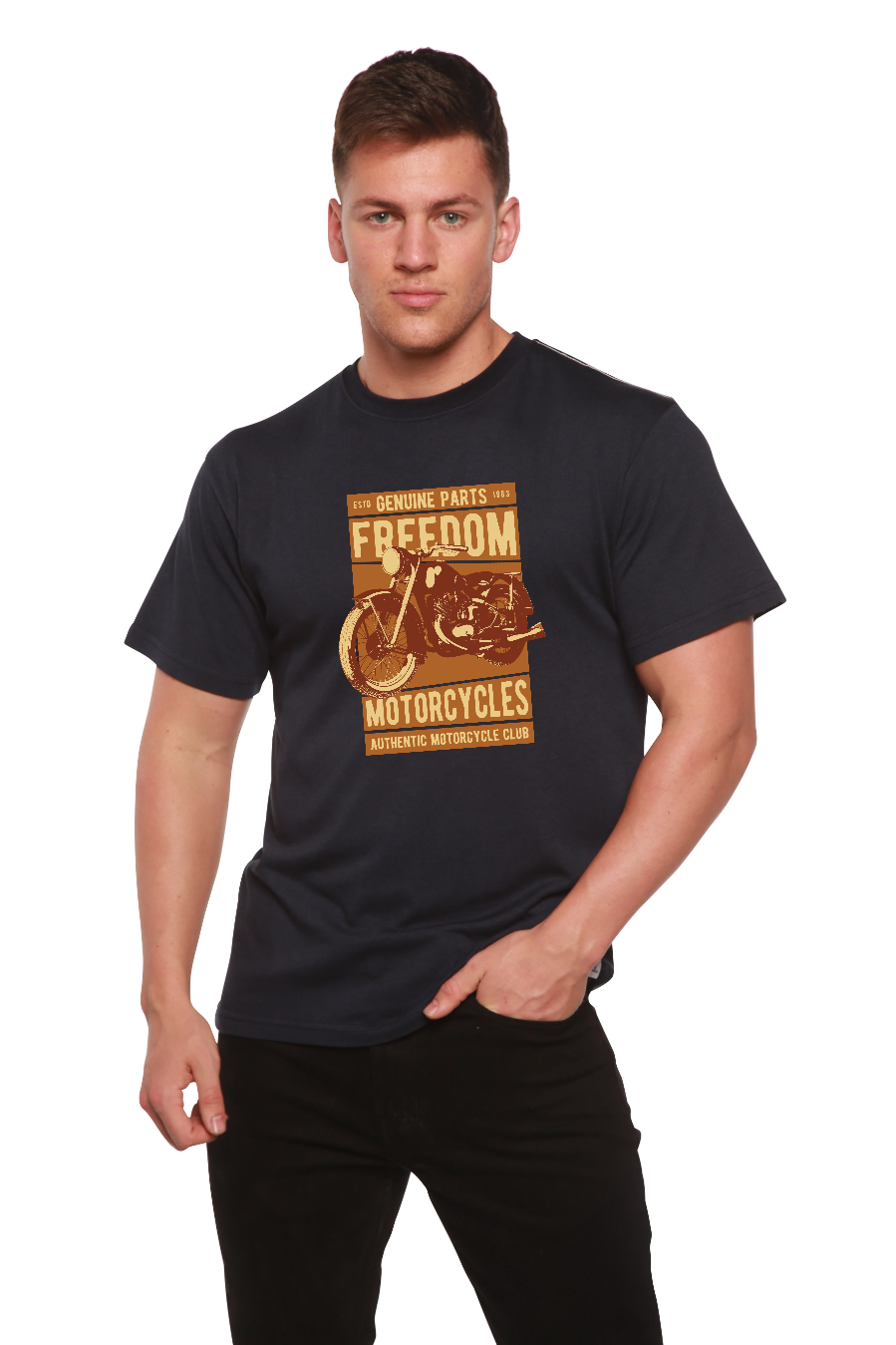 Camiseta gráfica de manga corta de bambú/algodón orgánico para hombre Freedom Motorcycles