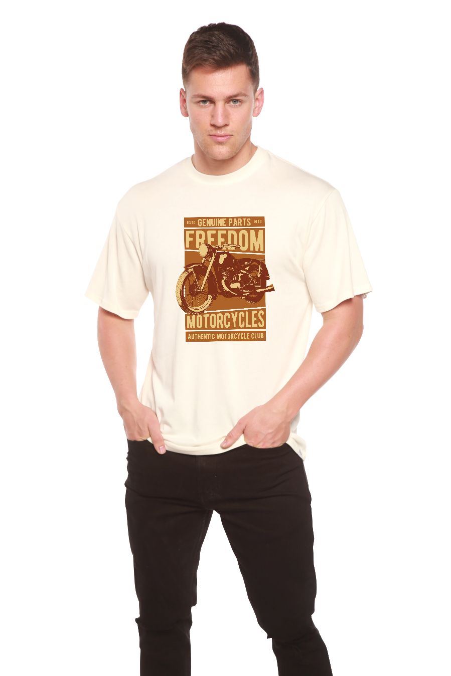 Camiseta gráfica de manga corta de bambú/algodón orgánico para hombre Freedom Motorcycles
