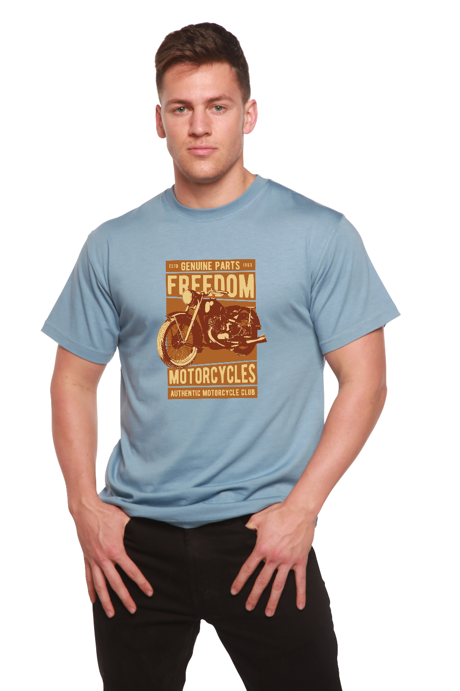 Camiseta gráfica de manga corta de bambú/algodón orgánico para hombre Freedom Motorcycles