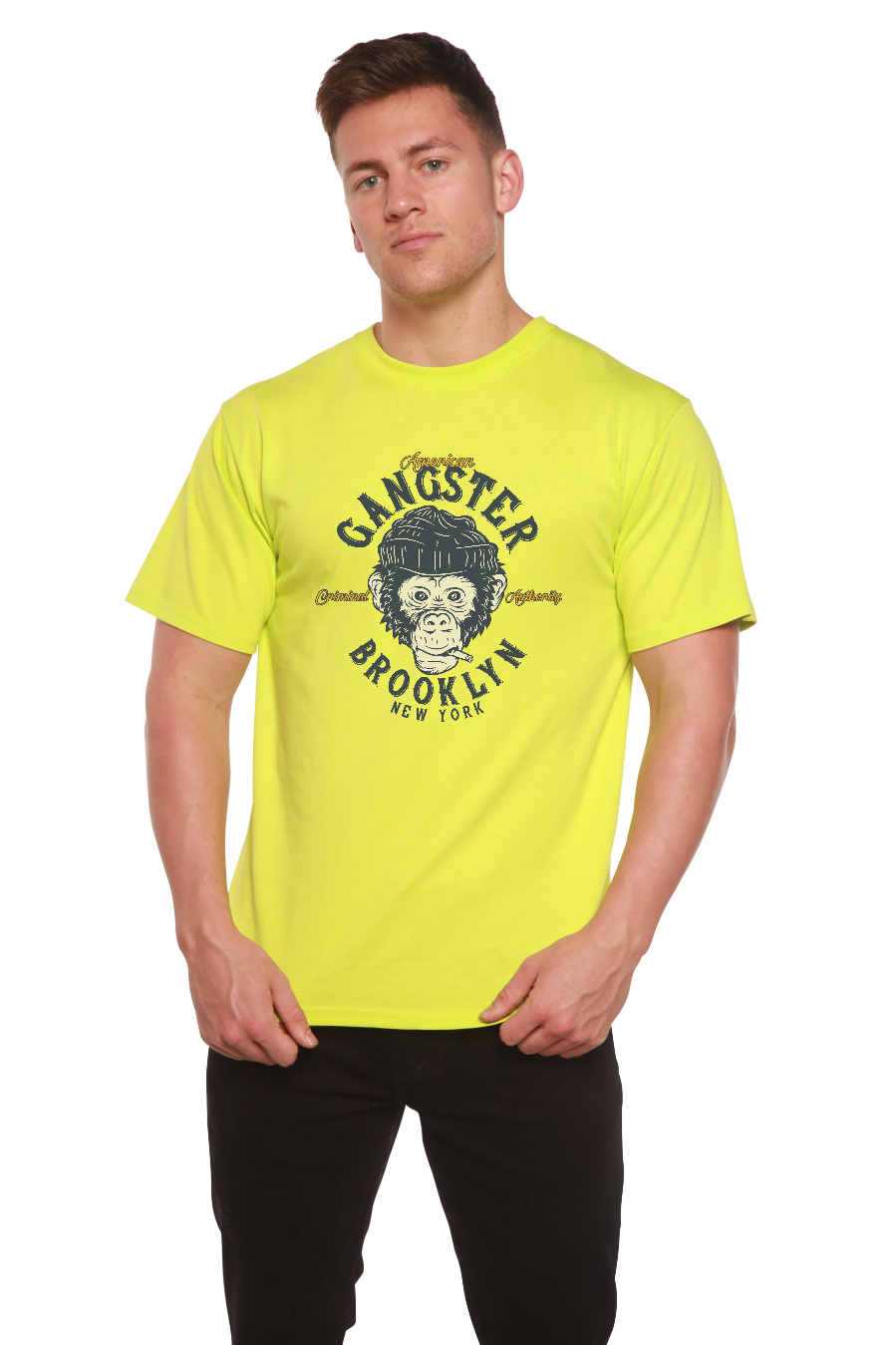 Camiseta de manga corta con estampado gráfico de viscosa de bambú y algodón orgánico para hombre "Gangster Brooklyn"