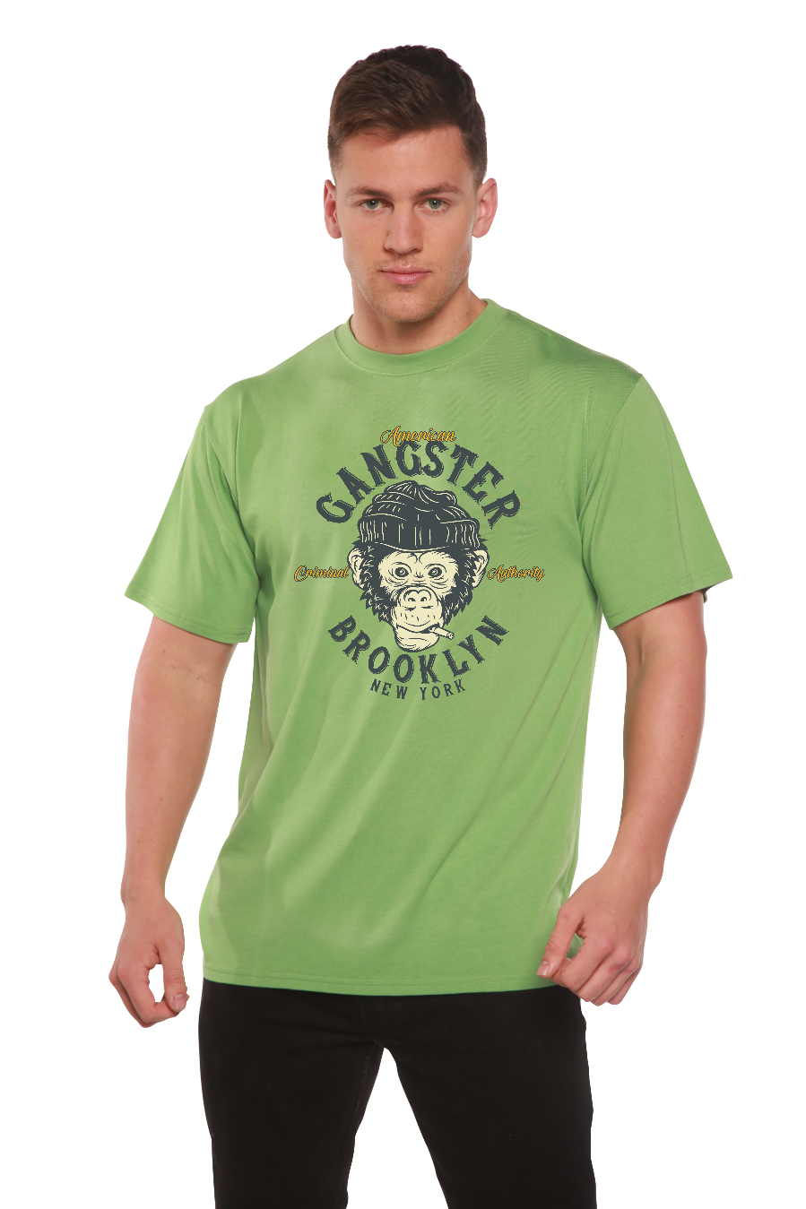 Camiseta de manga corta con estampado gráfico de viscosa de bambú y algodón orgánico para hombre "Gangster Brooklyn"