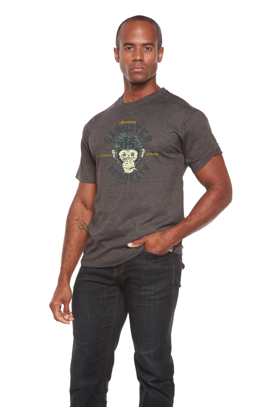 Camiseta de manga corta con estampado gráfico de viscosa de bambú y algodón orgánico para hombre "Gangster Brooklyn"