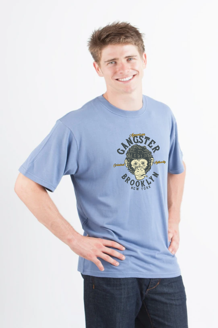Camiseta de manga corta con estampado gráfico de viscosa de bambú y algodón orgánico para hombre "Gangster Brooklyn"