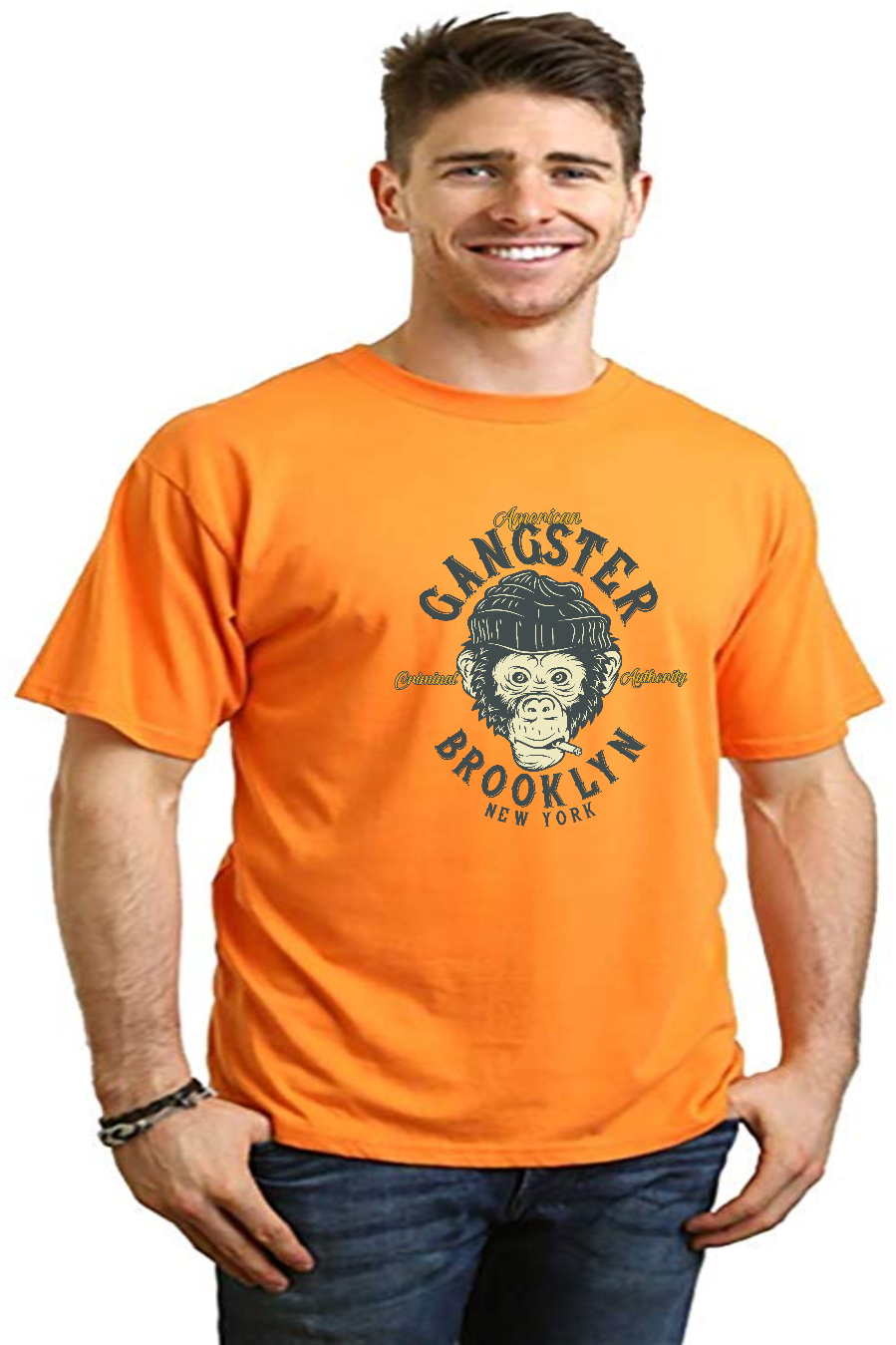 Camiseta de manga corta con estampado gráfico de viscosa de bambú y algodón orgánico para hombre "Gangster Brooklyn"
