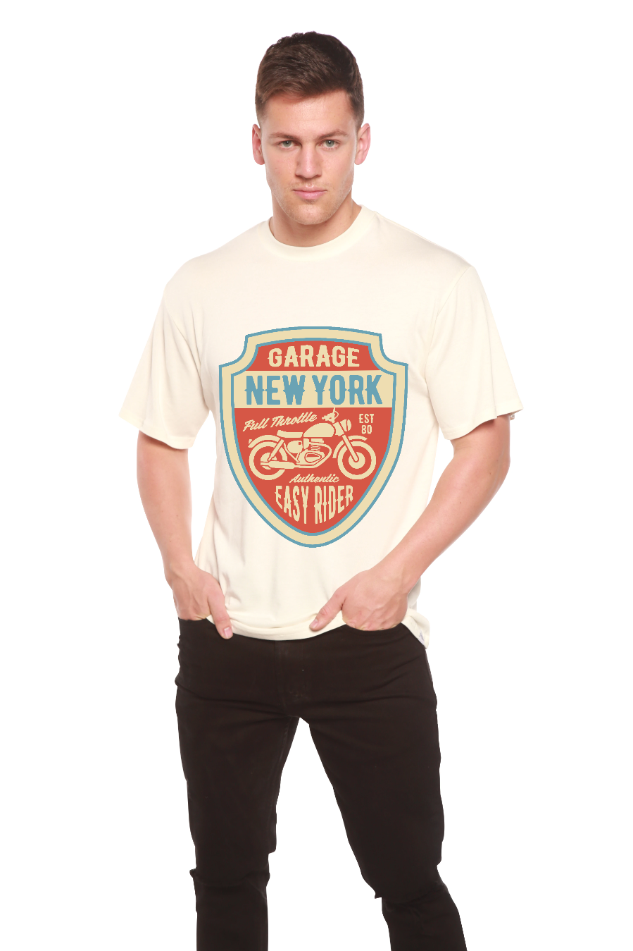 Garage New York - Camiseta gráfica de manga corta de bambú/algodón orgánico para hombre