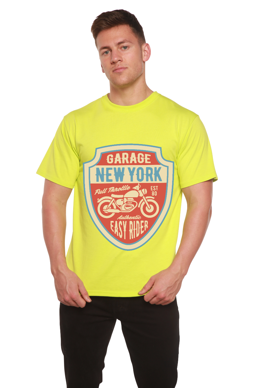 Garage New York - Camiseta gráfica de manga corta de bambú/algodón orgánico para hombre
