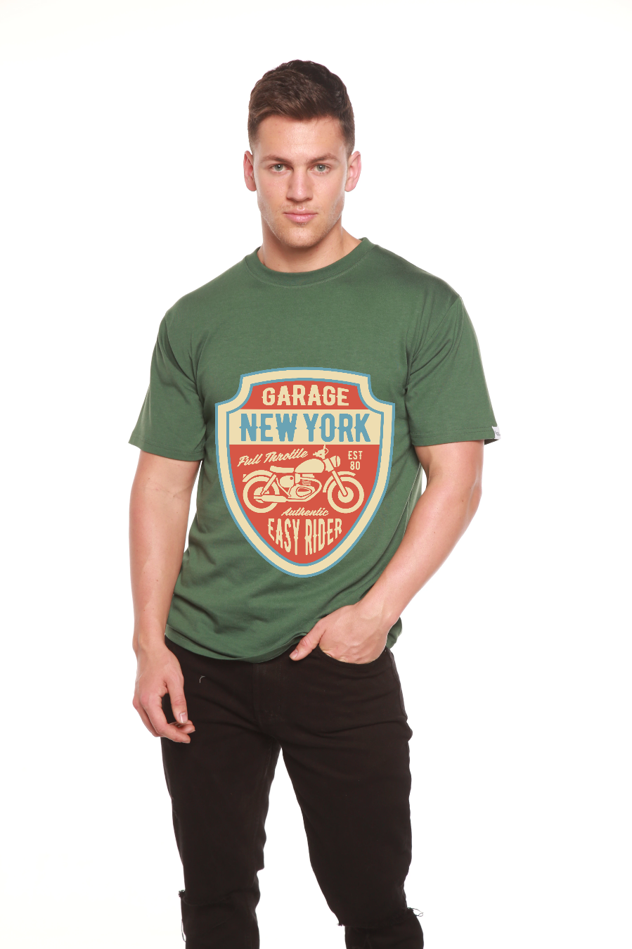 Garage New York - Camiseta gráfica de manga corta de bambú/algodón orgánico para hombre
