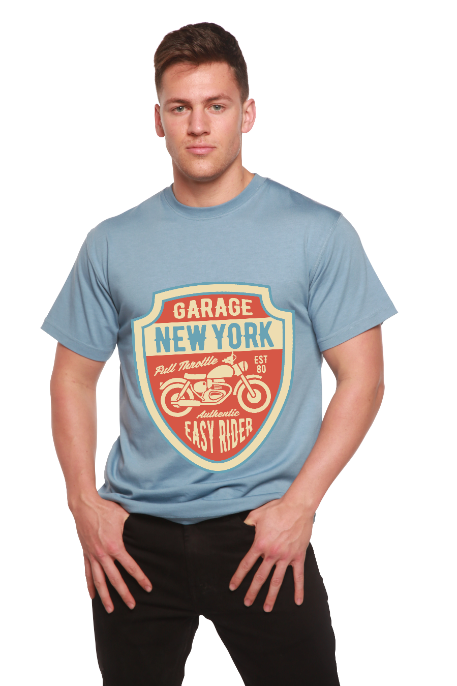 Garage New York - Camiseta gráfica de manga corta de bambú/algodón orgánico para hombre