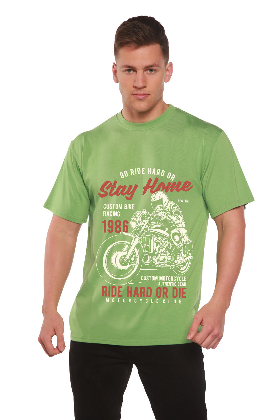 Camiseta gráfica de manga corta de bambú/algodón orgánico "Go Ride Hard" para hombre