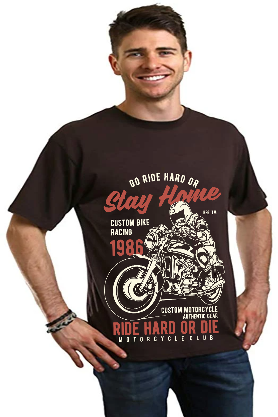 Camiseta gráfica de manga corta de bambú/algodón orgánico "Go Ride Hard" para hombre