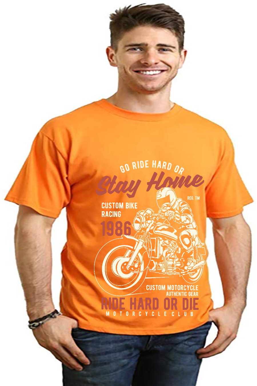 Camiseta gráfica de manga corta de bambú/algodón orgánico "Go Ride Hard" para hombre