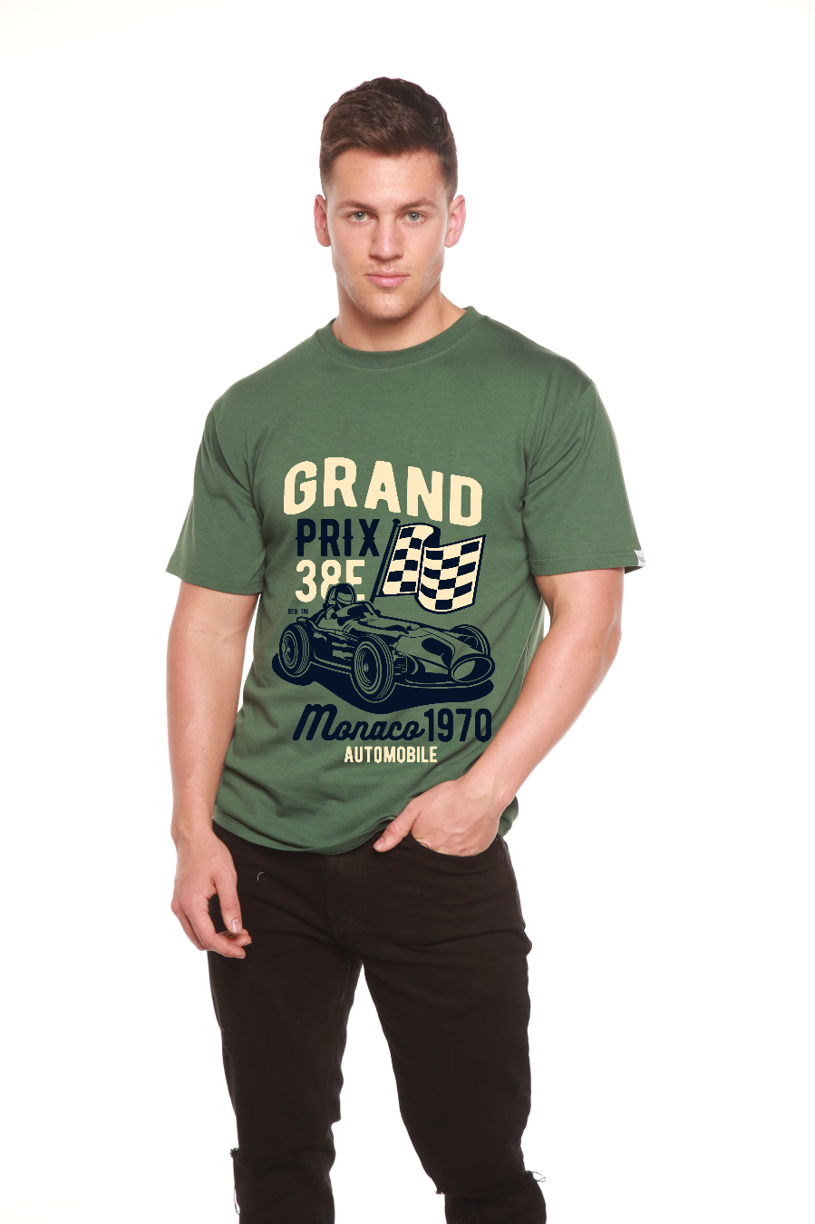 Camiseta Gráfica de Manga Corta de Viscosa de Bambú/Algodón Orgánico Grand Prix para Hombre