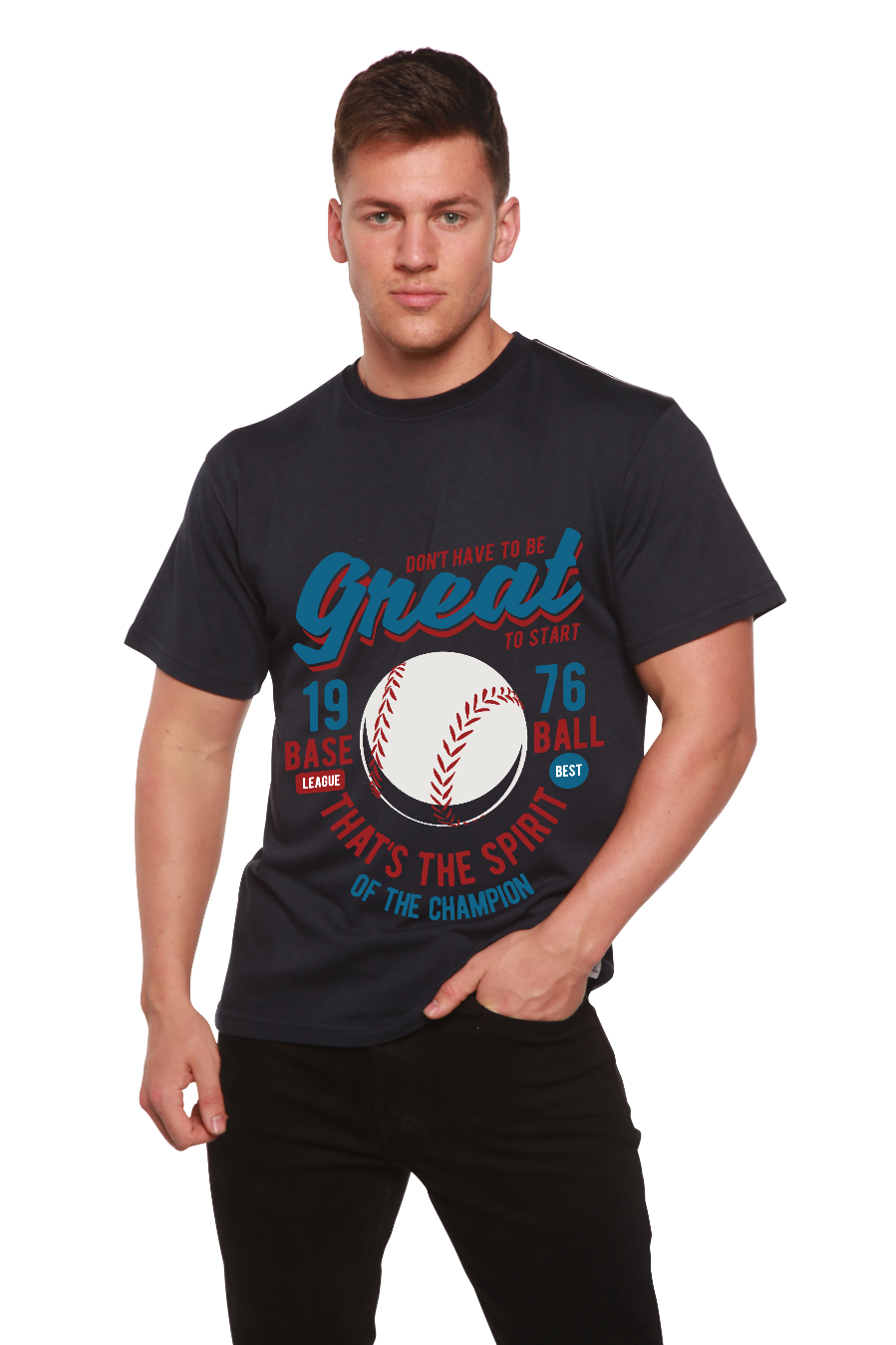 Camiseta Gráfica de Manga Corta de Viscosa de Bambú/Algodón Orgánico "Great Baseball" para Hombre