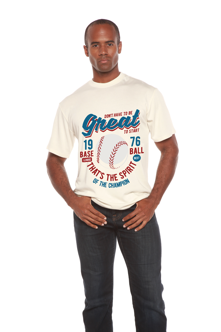 Camiseta Gráfica de Manga Corta de Viscosa de Bambú/Algodón Orgánico "Great Baseball" para Hombre