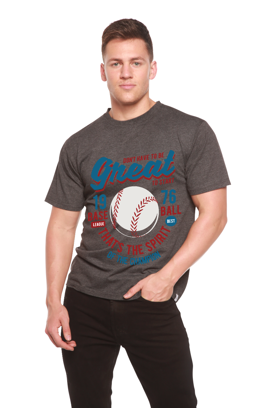 Camiseta Gráfica de Manga Corta de Viscosa de Bambú/Algodón Orgánico "Great Baseball" para Hombre
