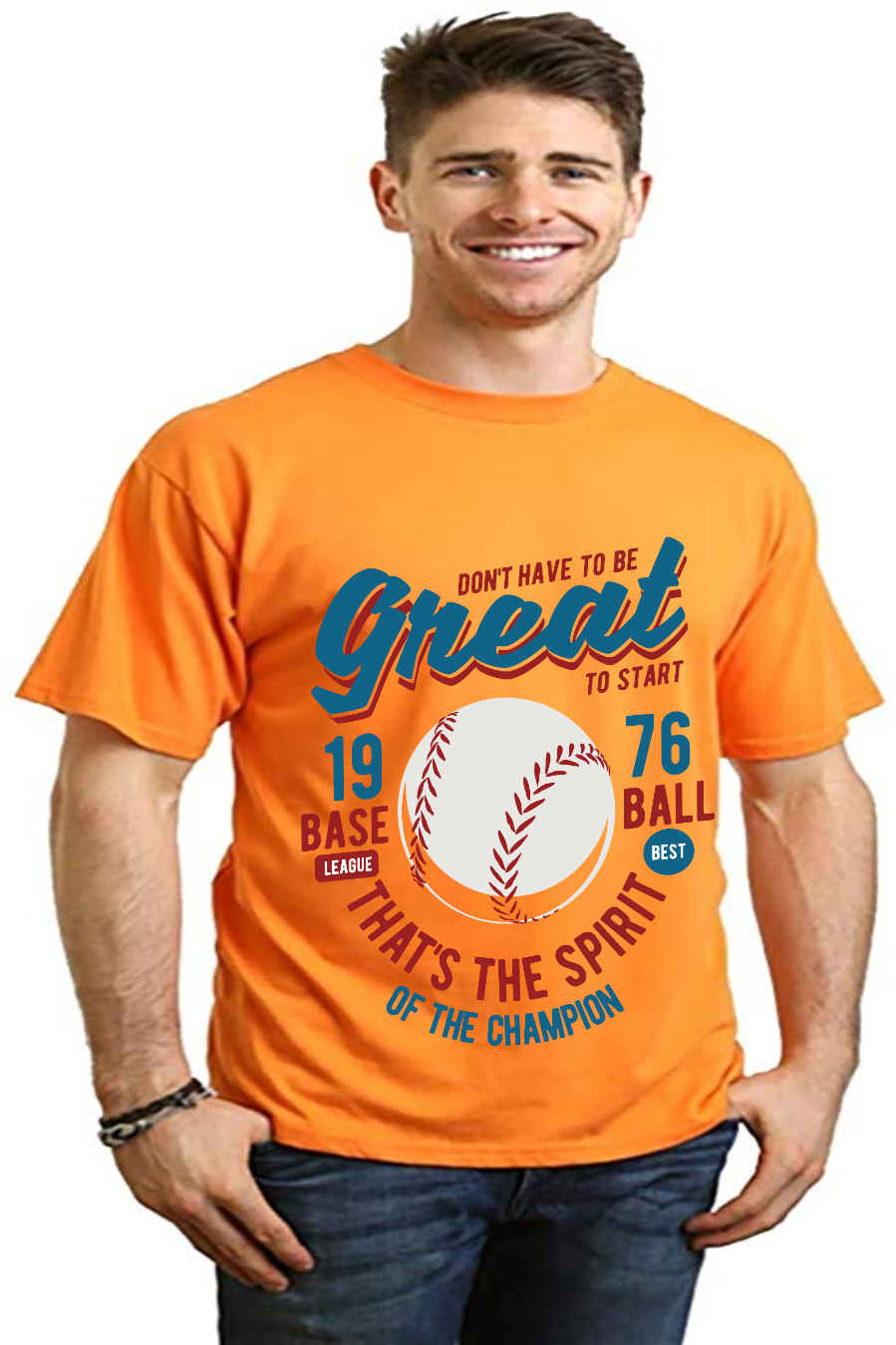 Camiseta Gráfica de Manga Corta de Viscosa de Bambú/Algodón Orgánico "Great Baseball" para Hombre