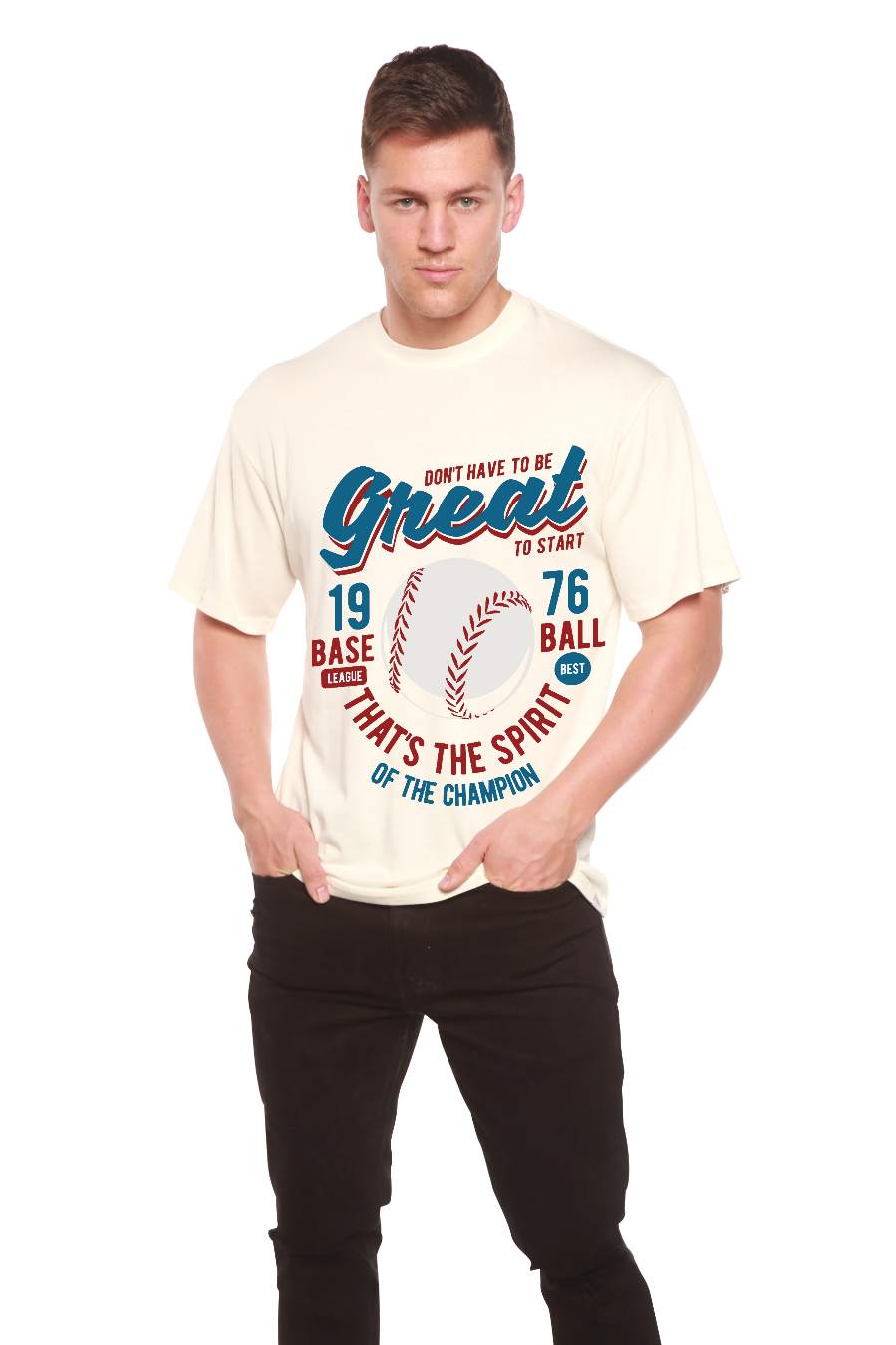 Camiseta Gráfica de Manga Corta de Viscosa de Bambú/Algodón Orgánico "Great Baseball" para Hombre