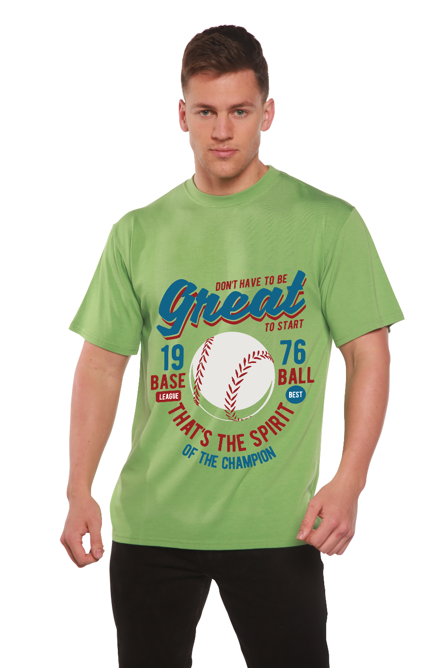 Camiseta Gráfica de Manga Corta de Viscosa de Bambú/Algodón Orgánico "Great Baseball" para Hombre