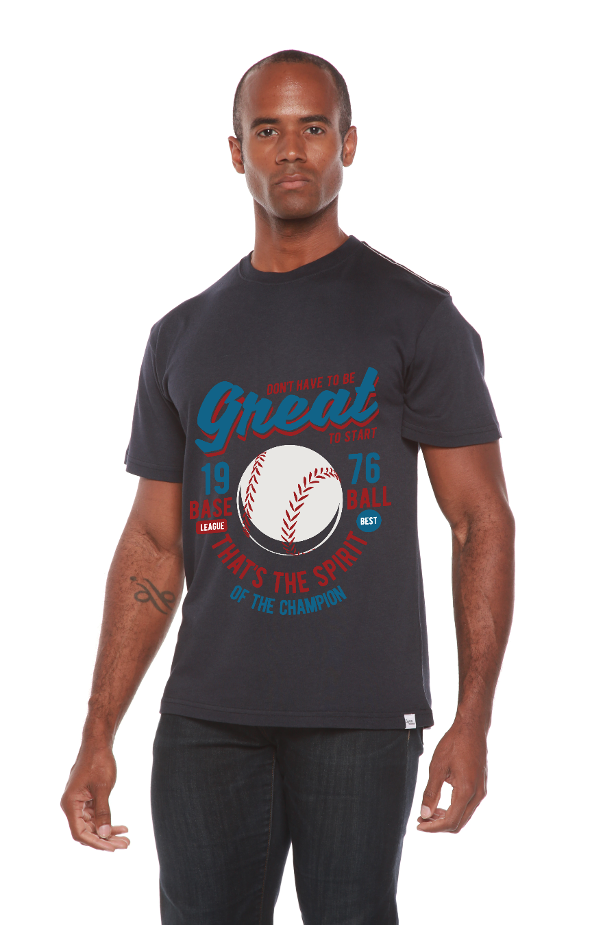 Camiseta Gráfica de Manga Corta de Viscosa de Bambú/Algodón Orgánico "Great Baseball" para Hombre