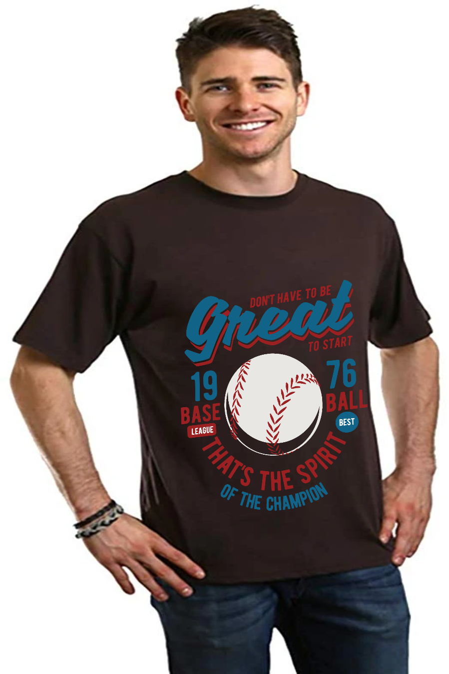 Camiseta Gráfica de Manga Corta de Viscosa de Bambú/Algodón Orgánico "Great Baseball" para Hombre
