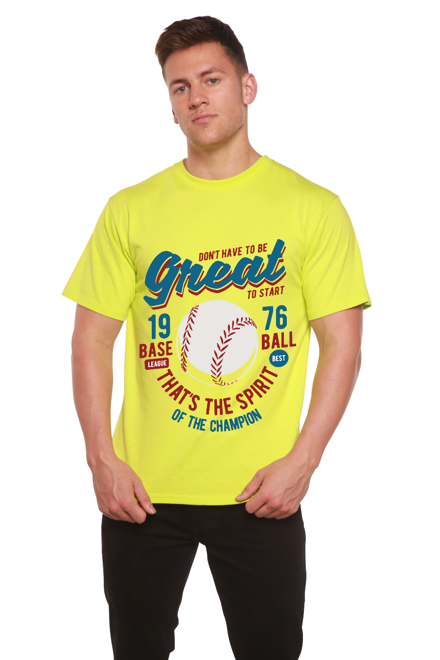 Camiseta Gráfica de Manga Corta de Viscosa de Bambú/Algodón Orgánico "Great Baseball" para Hombre