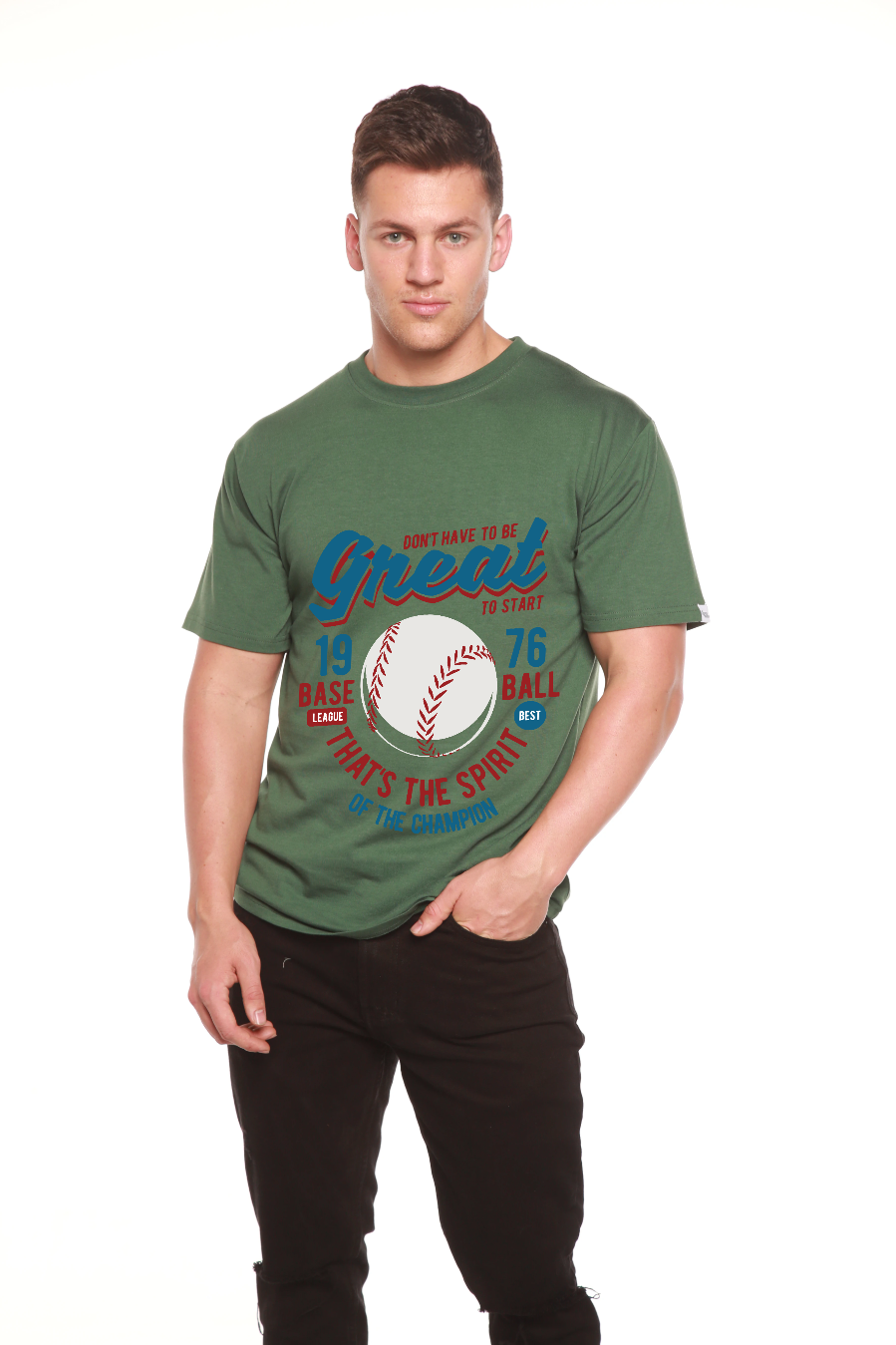 Camiseta Gráfica de Manga Corta de Viscosa de Bambú/Algodón Orgánico "Great Baseball" para Hombre