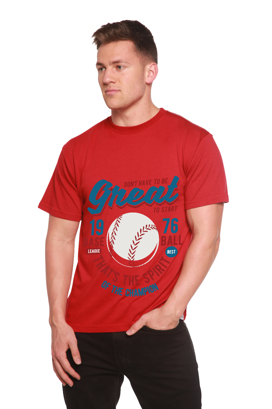 Camiseta Gráfica de Manga Corta de Viscosa de Bambú/Algodón Orgánico "Great Baseball" para Hombre