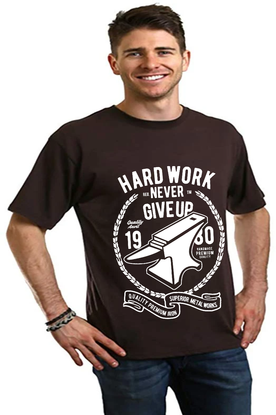 Camiseta gráfica de manga corta de viscosa de bambú y algodón orgánico para hombre Hard Work Anvil