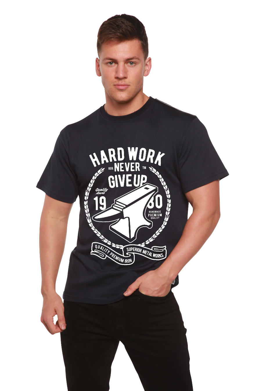 Camiseta gráfica de manga corta de viscosa de bambú y algodón orgánico para hombre Hard Work Anvil