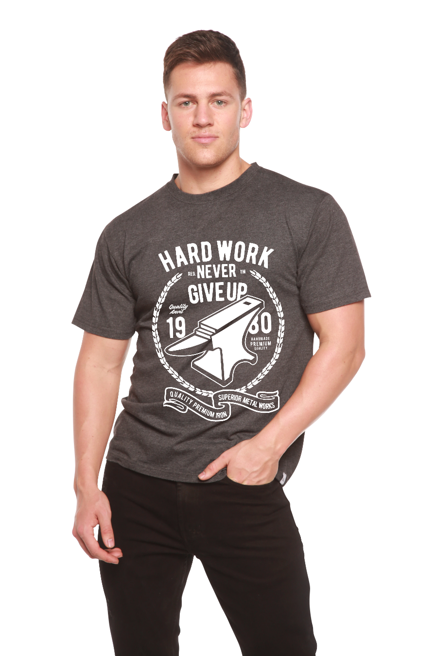 Camiseta gráfica de manga corta de viscosa de bambú y algodón orgánico para hombre Hard Work Anvil