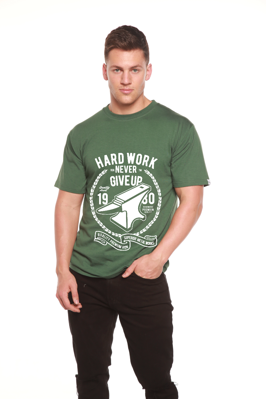 Camiseta gráfica de manga corta de viscosa de bambú y algodón orgánico para hombre Hard Work Anvil