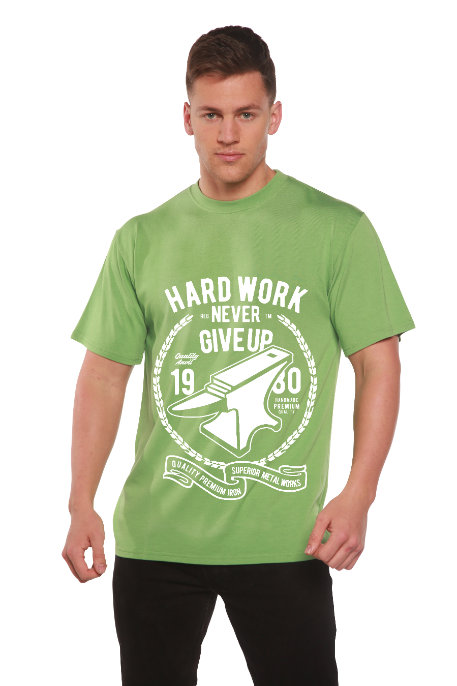 Camiseta gráfica de manga corta de viscosa de bambú y algodón orgánico para hombre Hard Work Anvil