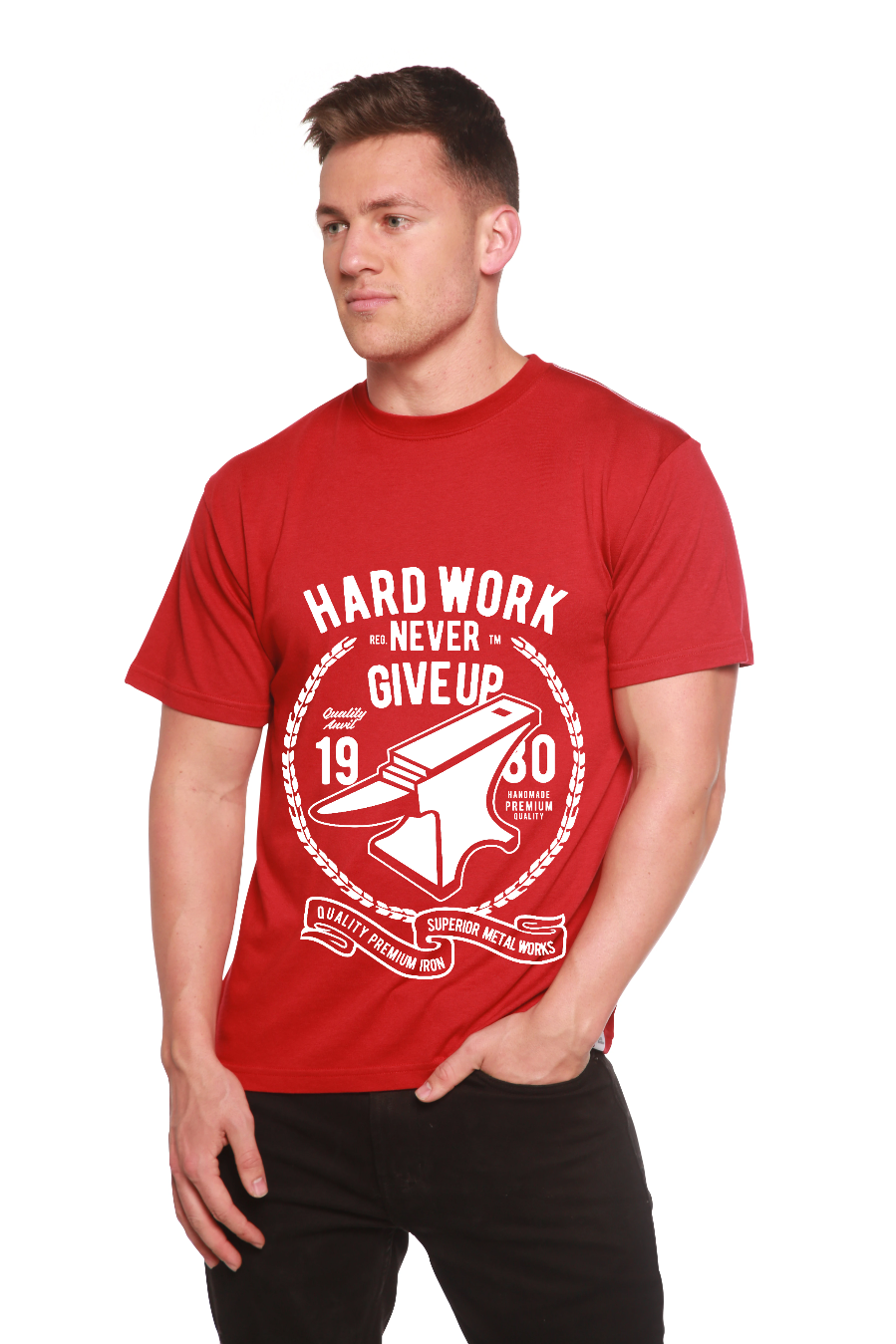 Camiseta gráfica de manga corta de viscosa de bambú y algodón orgánico para hombre Hard Work Anvil