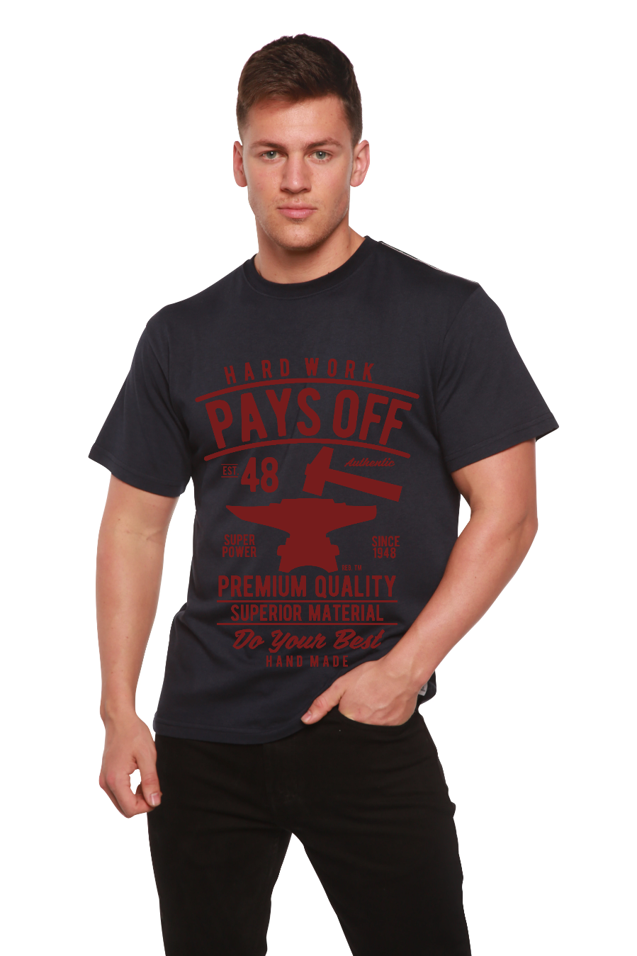 Camiseta gráfica de manga corta de bambú/viscosa de algodón orgánico para hombre "Hard Work Pays"