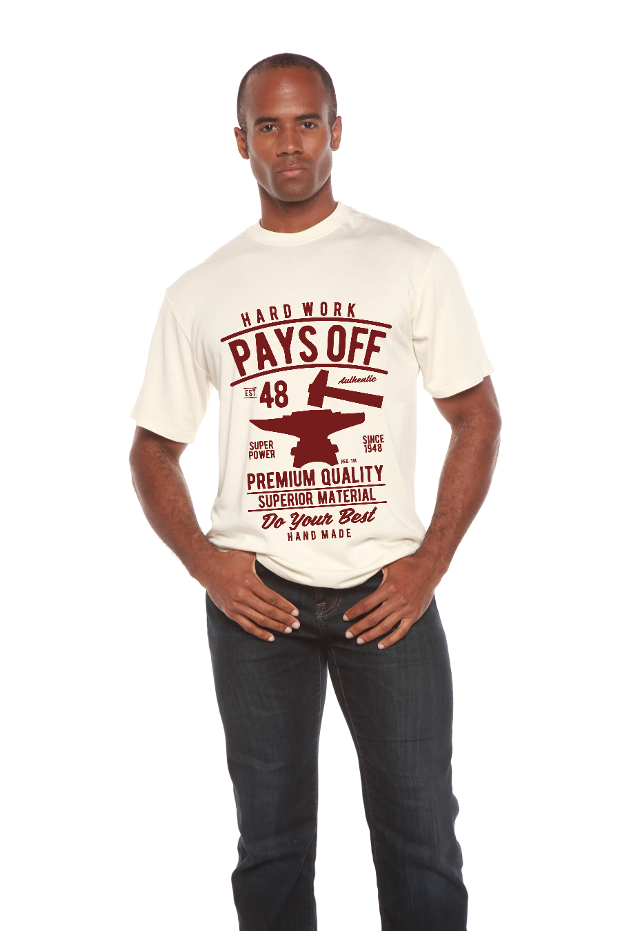 Camiseta gráfica de manga corta de bambú/viscosa de algodón orgánico para hombre "Hard Work Pays"