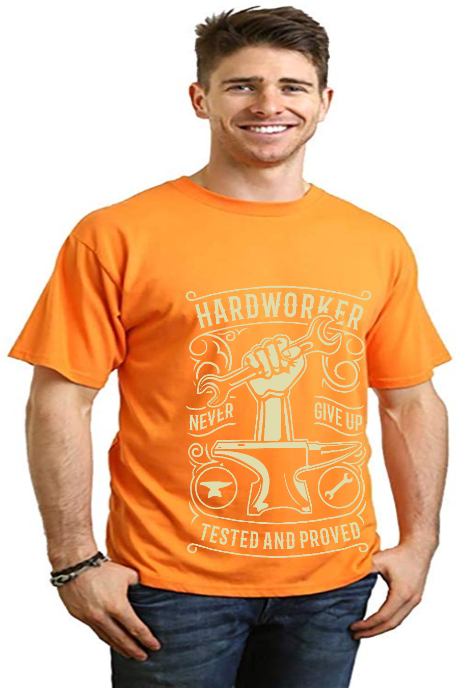 Camiseta gráfica de manga corta para hombre de viscosa de bambú y algodón orgánico "Hard Worker"
