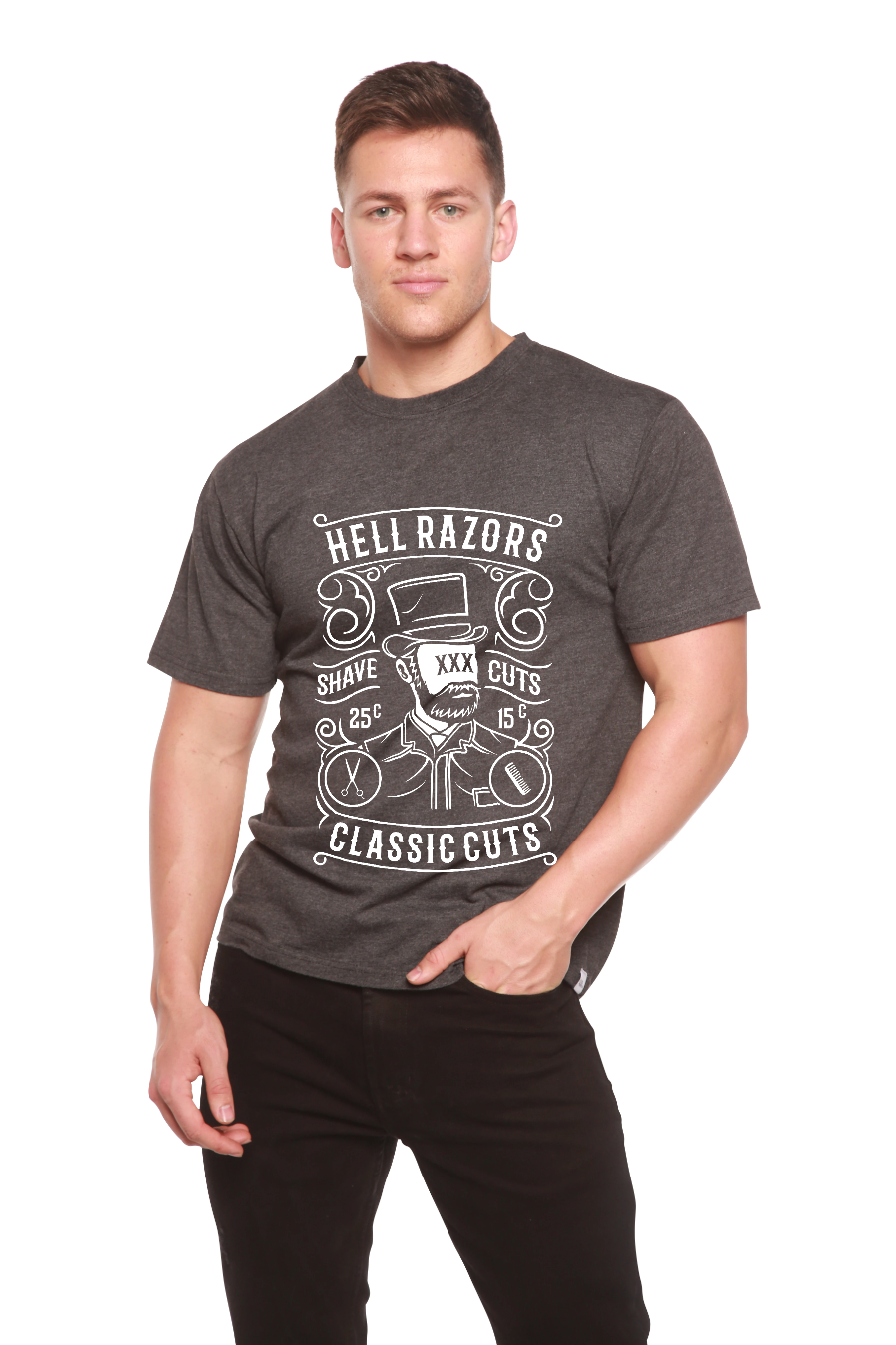 Camiseta gráfica de manga corta de bambú/algodón orgánico para hombre Hell Razors