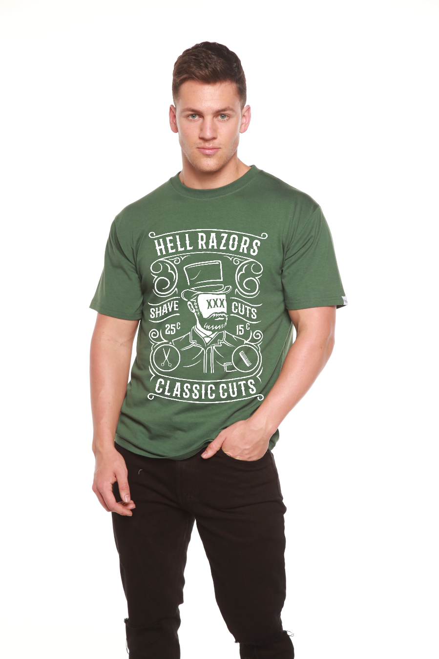 Camiseta gráfica de manga corta de bambú/algodón orgánico para hombre Hell Razors