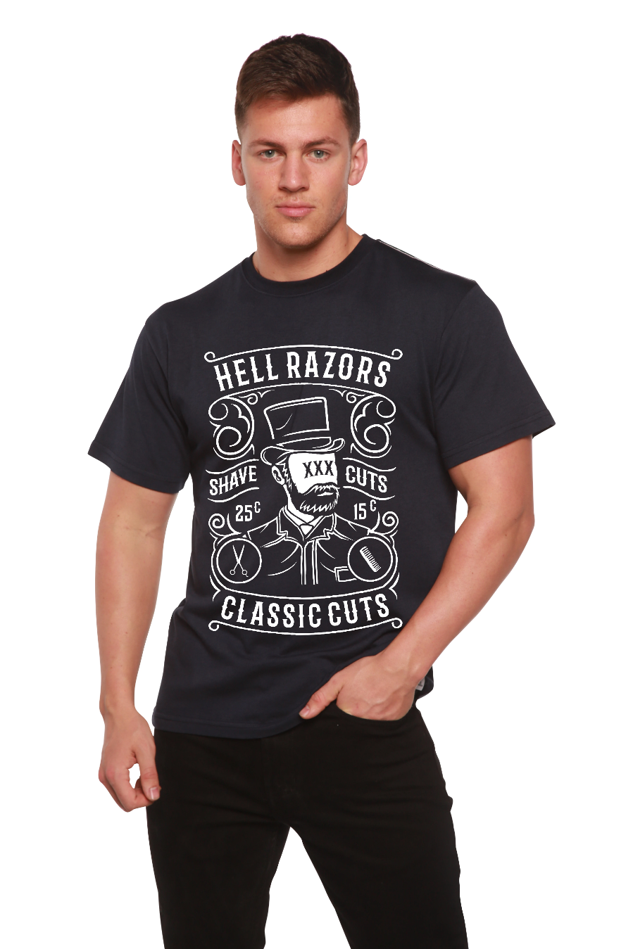 Camiseta gráfica de manga corta de bambú/algodón orgánico para hombre Hell Razors