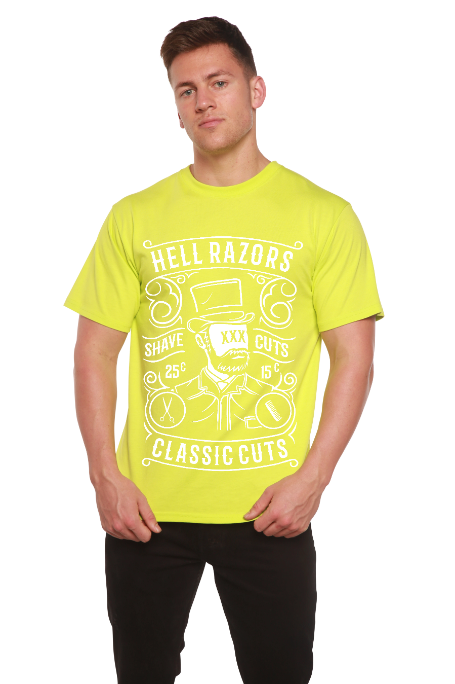 Camiseta gráfica de manga corta de bambú/algodón orgánico para hombre Hell Razors