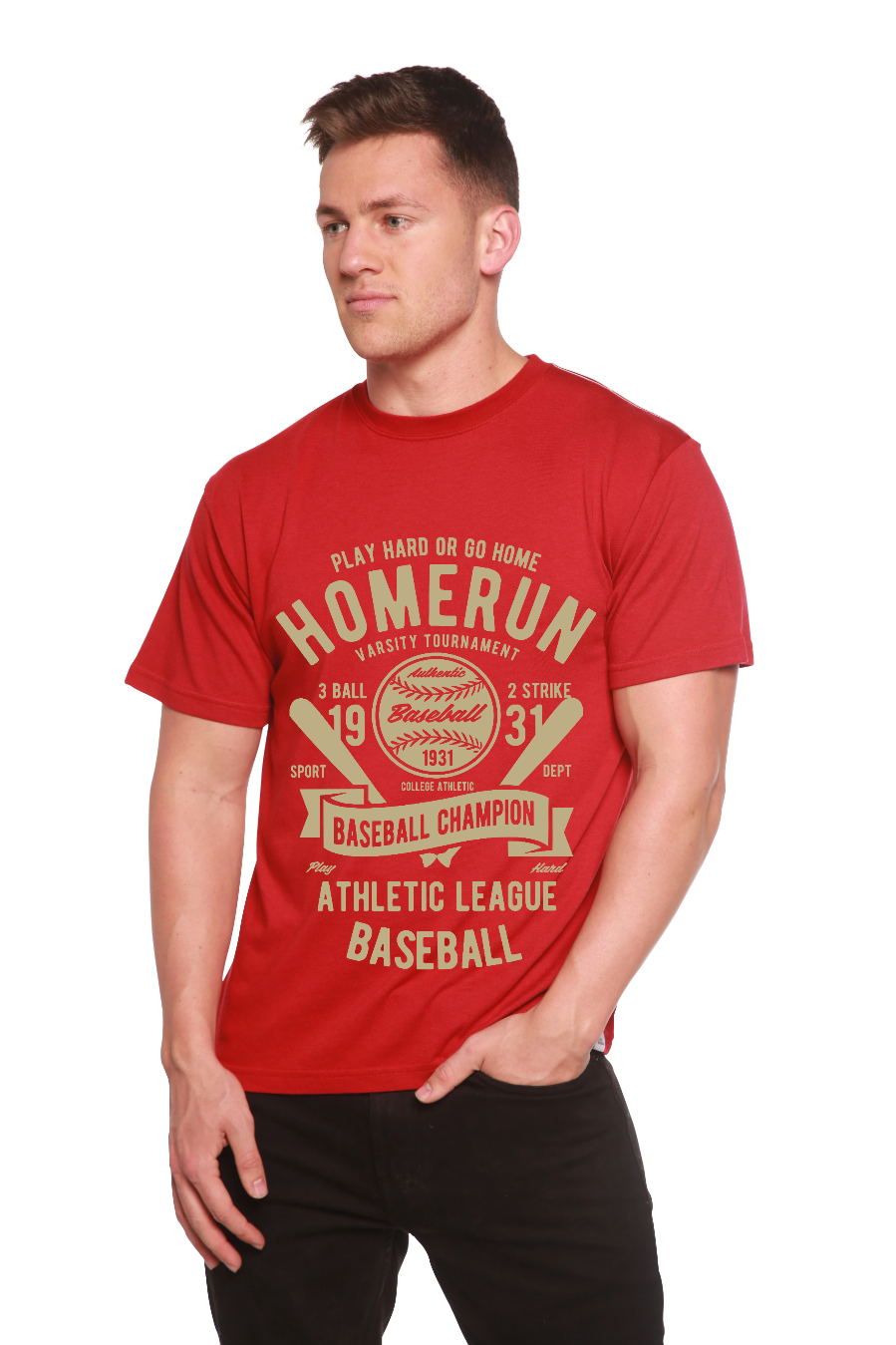 Camiseta gráfica de manga corta de bambú/algodón orgánico para hombre Homerun Baseball