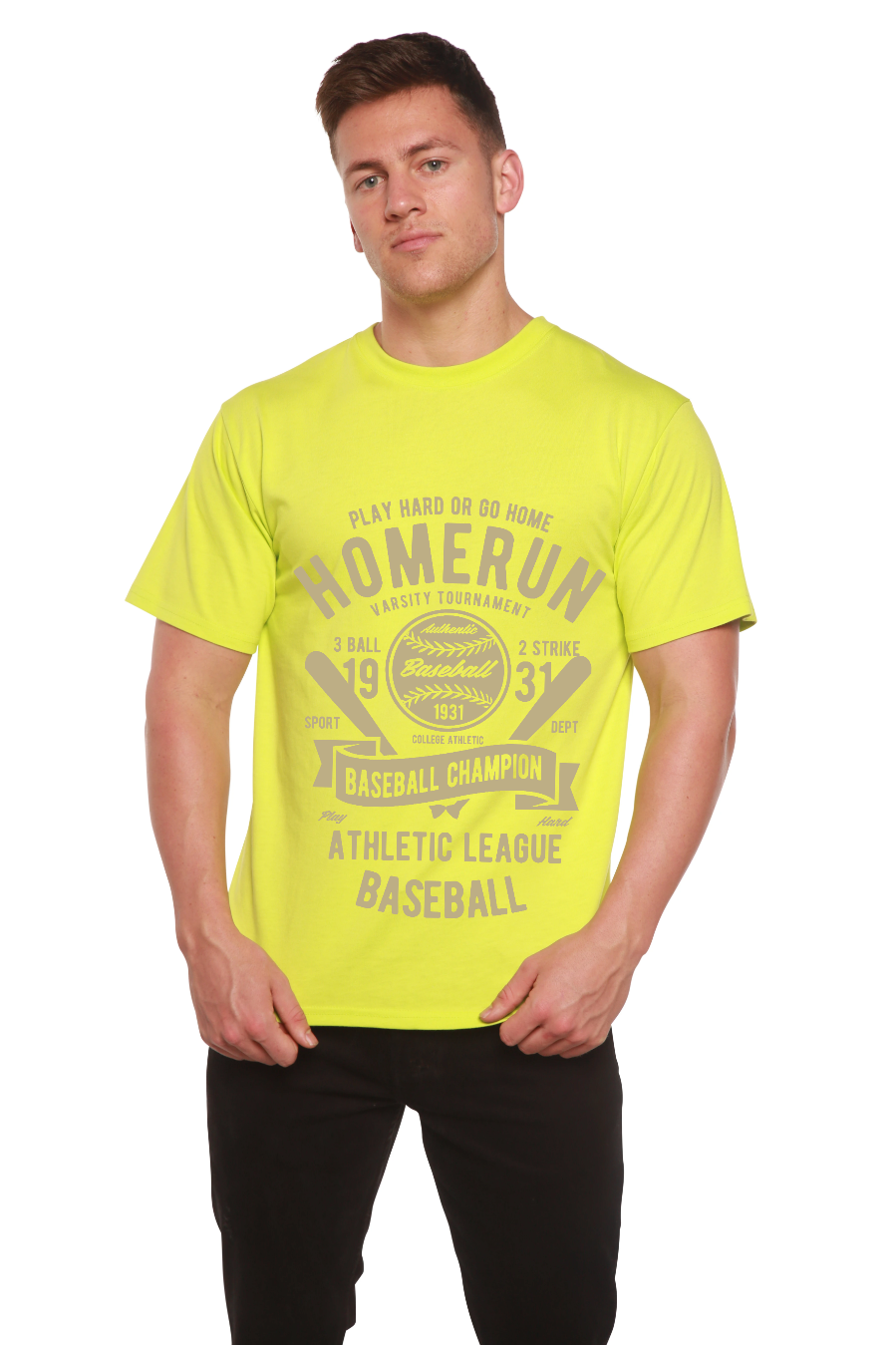Camiseta gráfica de manga corta de bambú/algodón orgánico para hombre Homerun Baseball
