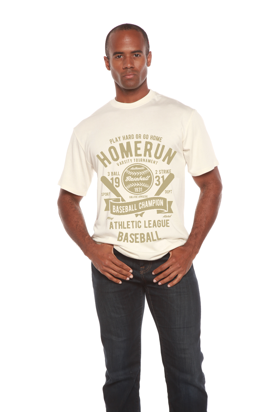 Camiseta gráfica de manga corta de bambú/algodón orgánico para hombre Homerun Baseball