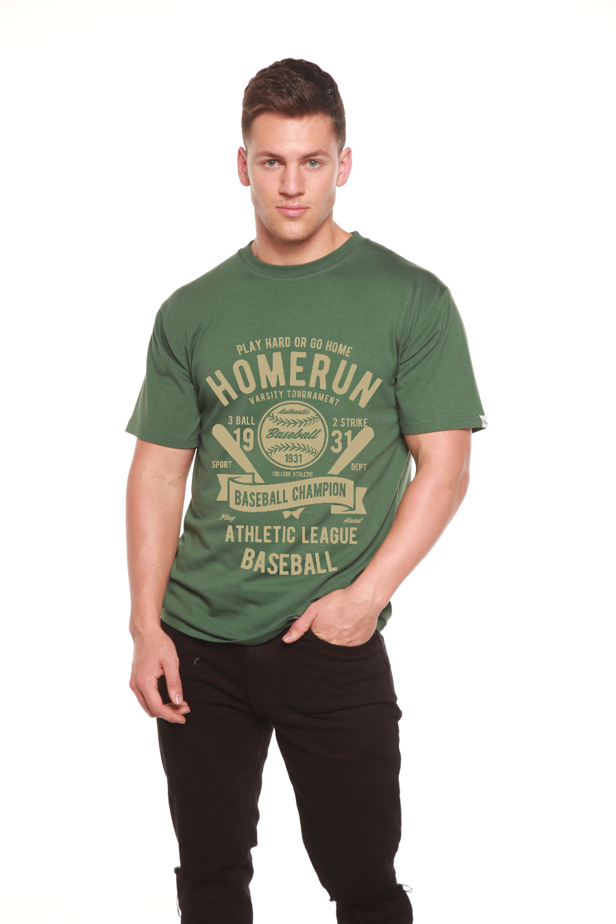 Camiseta gráfica de manga corta de bambú/algodón orgánico para hombre Homerun Baseball