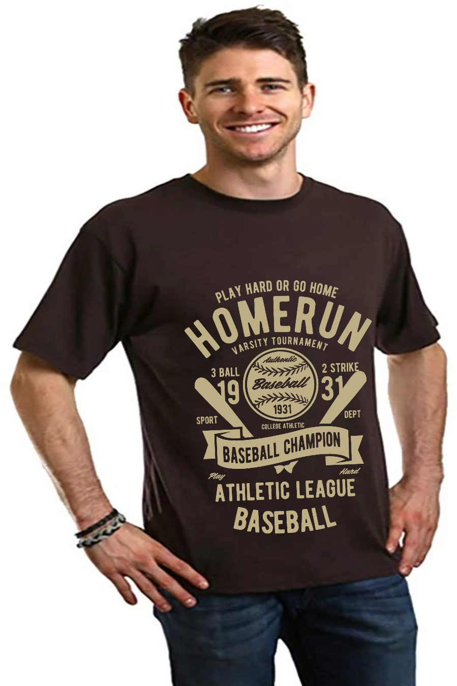 Camiseta gráfica de manga corta de bambú/algodón orgánico para hombre Homerun Baseball