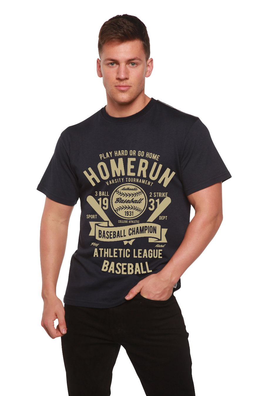 Camiseta gráfica de manga corta de bambú/algodón orgánico para hombre Homerun Baseball