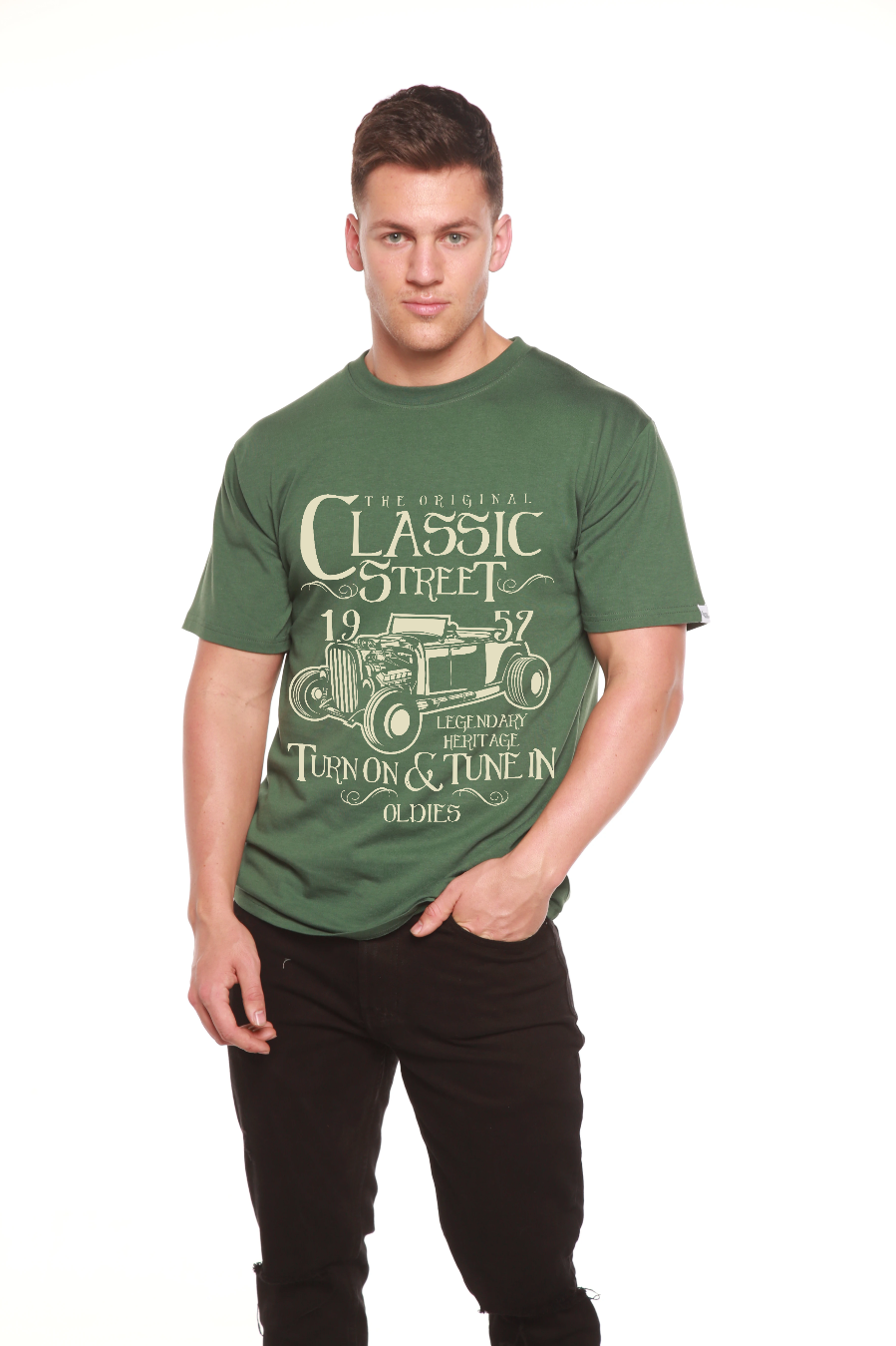 Camiseta Gráfica de Manga Corta para Hombre de Viscosa de Bambú/Algodón Orgánico Modelo Hot Rod Clásico