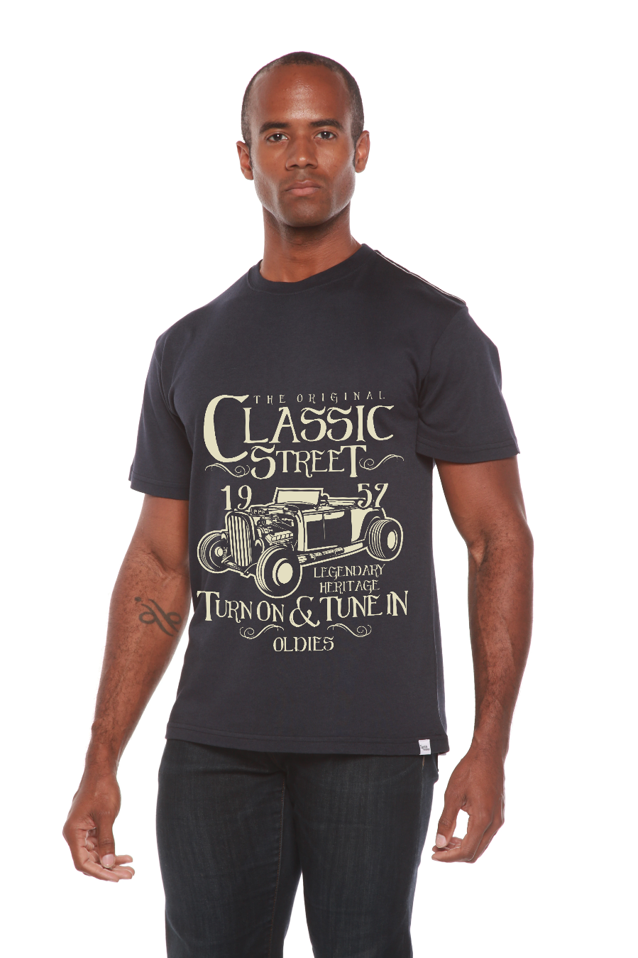 Camiseta Gráfica de Manga Corta para Hombre de Viscosa de Bambú/Algodón Orgánico Modelo Hot Rod Clásico